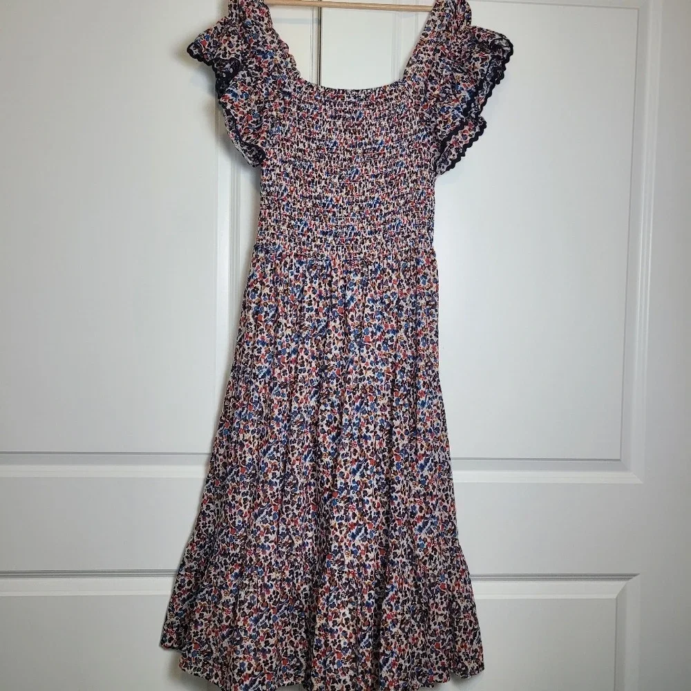Tory Burch-Printed floral Garden 100% cotton midi dress  Small Elastic Stretch